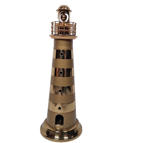 un branded Other - Brass Lighthouse Decor Striped Coastal Ocean Beach House Maritime Tower 10"